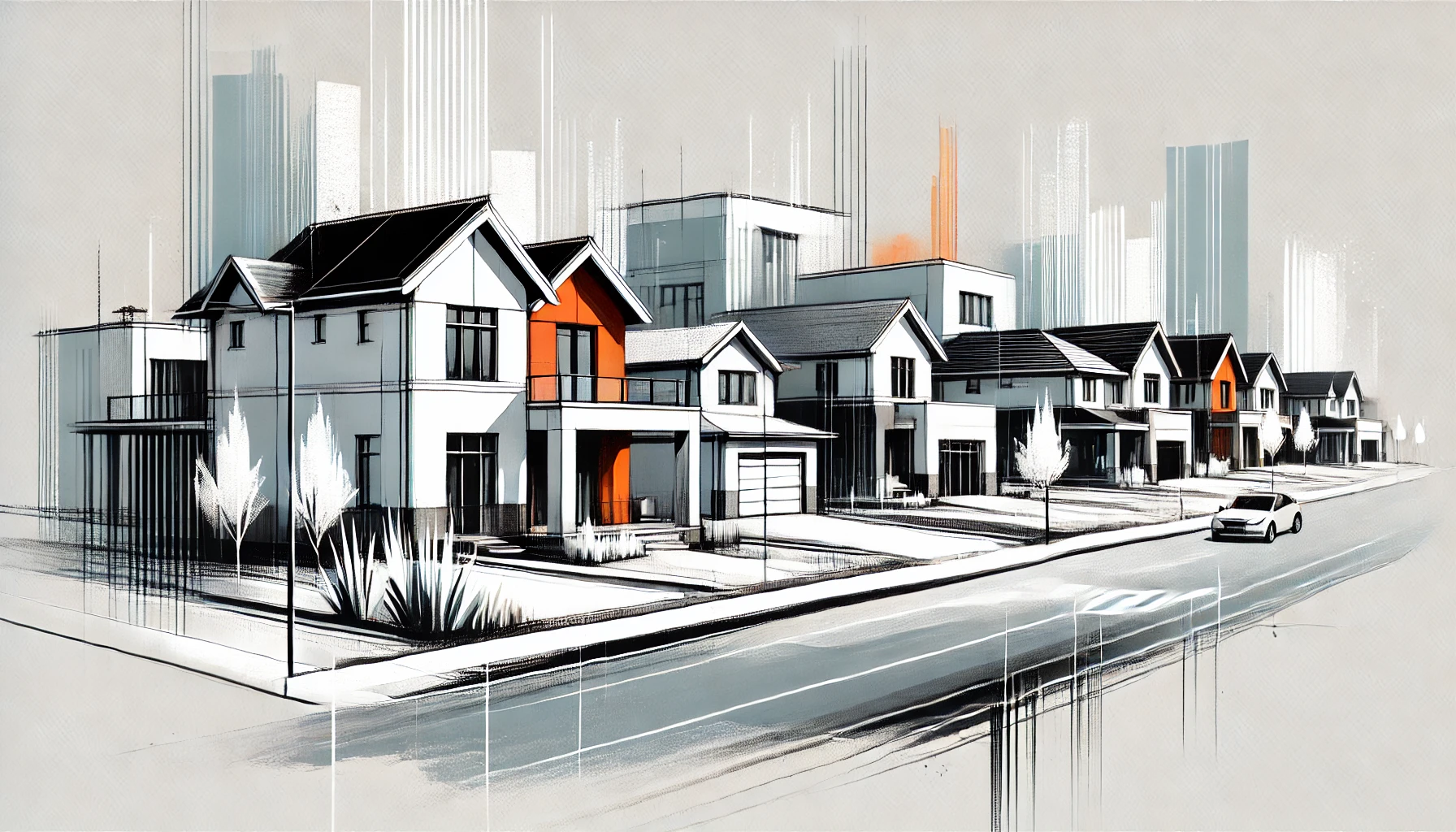 DALL·E-2024-06-27-15.06.37-A-minimalistic-paint-brush-style-drawing-of-a-suburban-sprawl-of-single-family-homes-showcasing-a-thriving-suburban-environment.-The-artwork-should-f