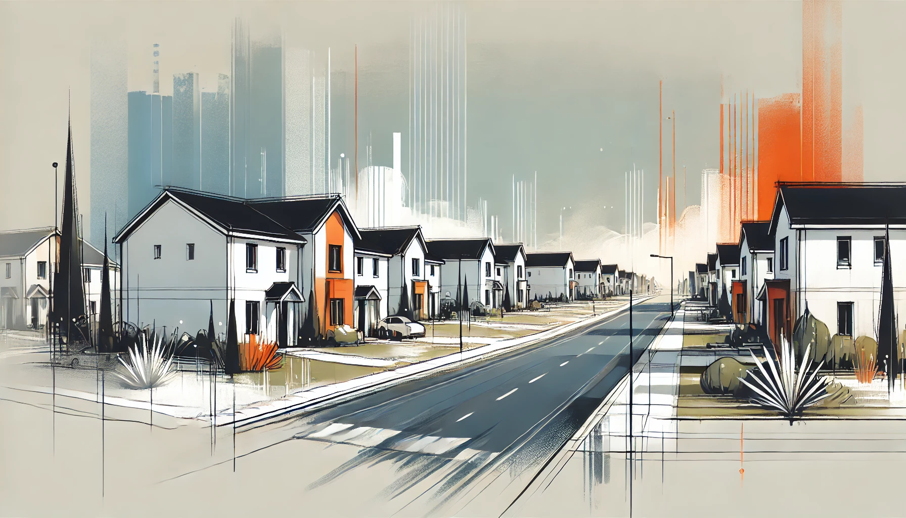 DALL·E-2024-06-27-15.06.58-A-minimalistic-paint-brush-style-drawing-of-a-suburban-sprawl-of-single-family-homes-showcasing-a-thriving-suburban-environment.-The-artwork-should-f